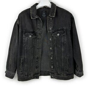 Bershka Faded Black Oversize Denim Jacket Sz XS